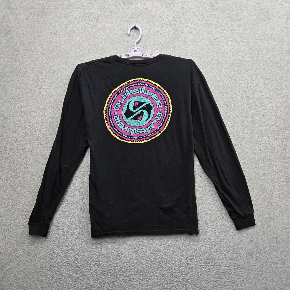 Quiksilver Men Shirt L Black Graphic Peace Sign Tee Logo Long Sleeve Circle Gate